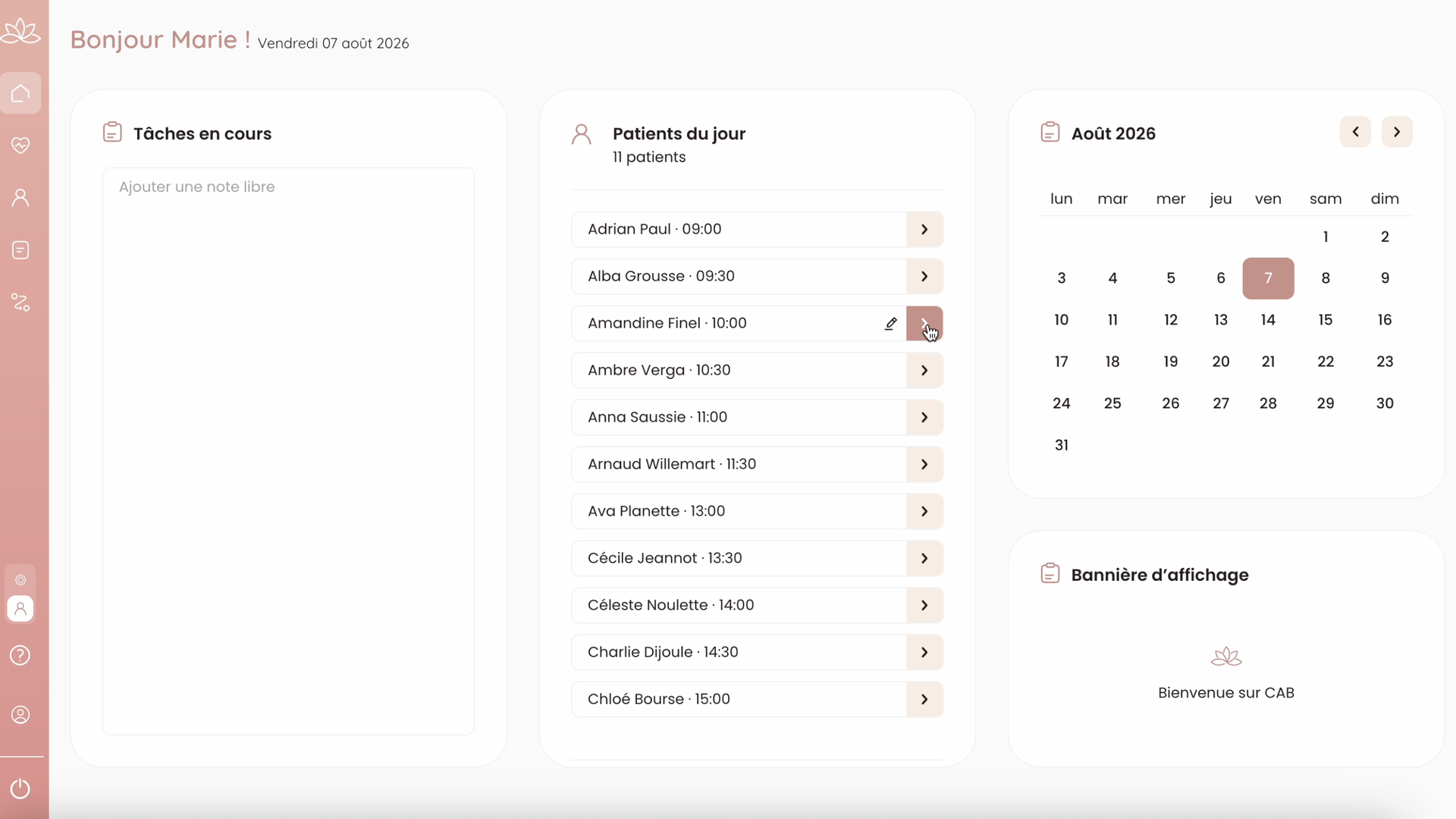 Capture dashboard de la plateforme CAB