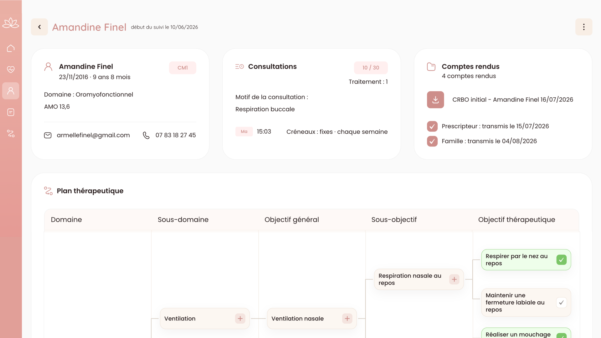 Capture de la fiche patient et du plan thérapeutique dans CAB
