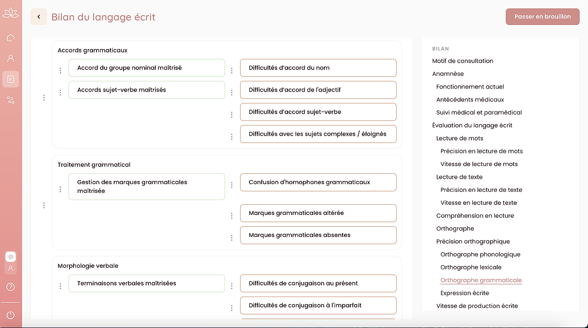 Capture de remplissage d'une fiche bilan dans CAB